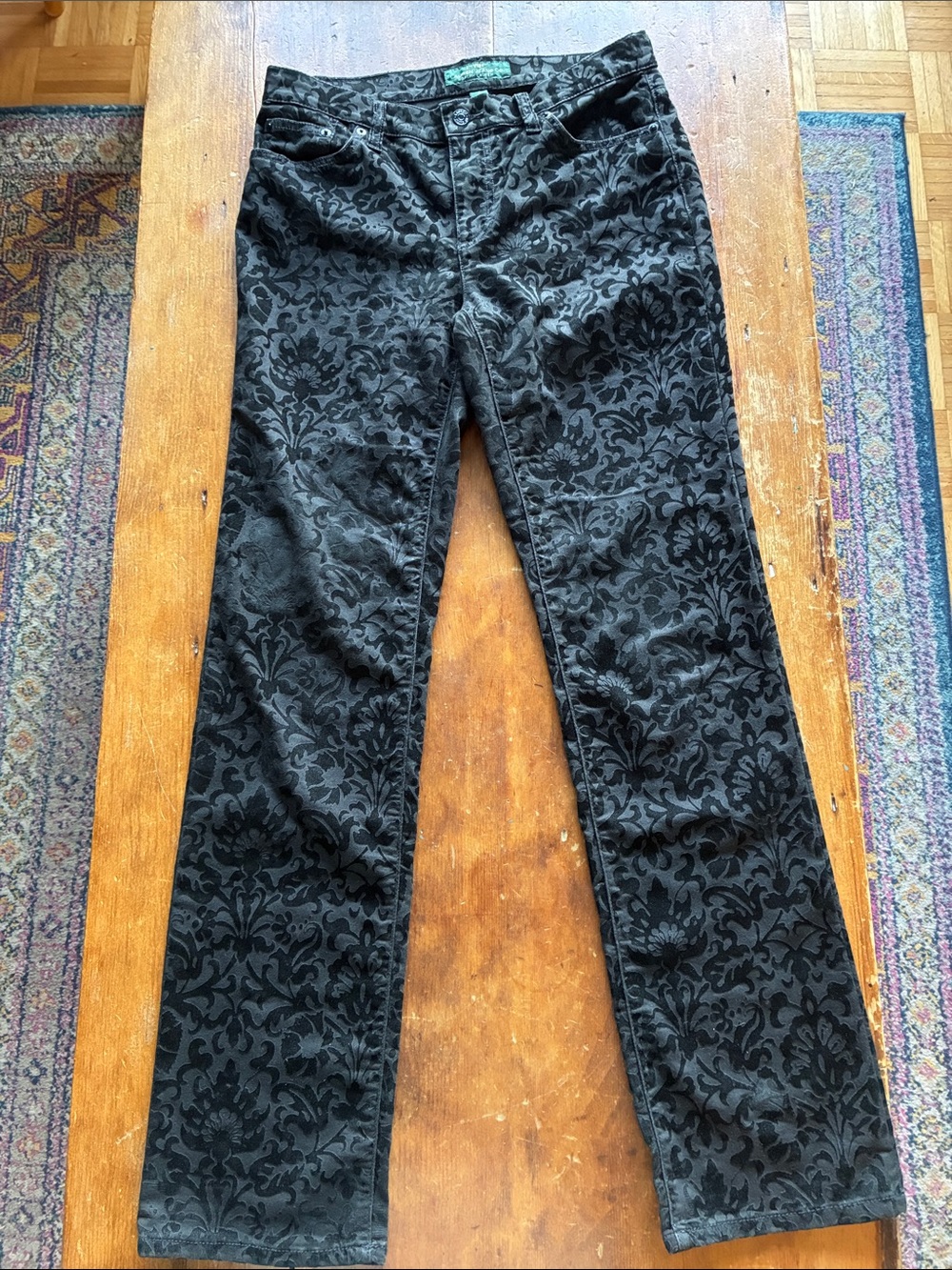 Ralph Lauren Black Damask Straight-Leg Jeans, Size 6
